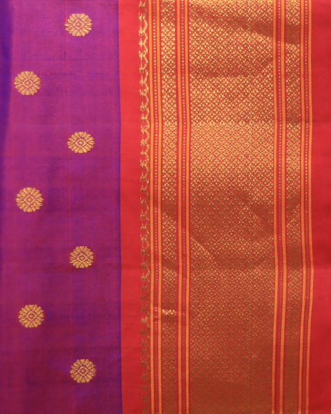 Regal Purple with Gold and Red 9 Yard Paithani Border