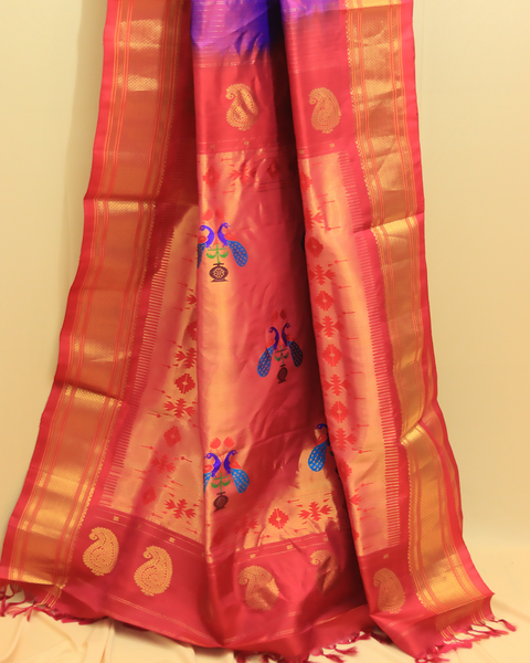 Regal Purple with Gold and Red 9 Yard Paithani Border