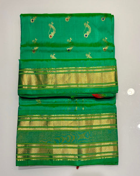 Aqua Green / Rama Pure Silk Paithani with Nath Motif & Chataie Border