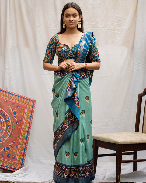 Aqua Green Patola Silk Saree