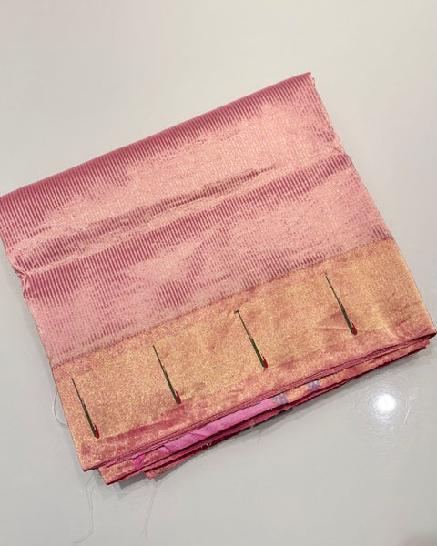 Baby Pink Pure Silk Heirloom Paithani with Single Muniya & Tissue Stripes