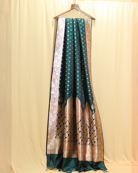 Bottle Green Banarasi Semi-Silk Saree with Butti Border