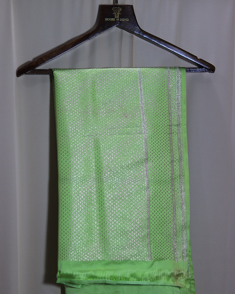 Parrot Green Banarasi Semi Silk Saree with Silver Zari Butti