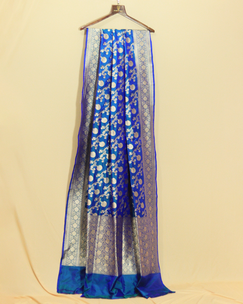 Peacock Blue Banarasi Uppada Saree with Golden Zari Motifs