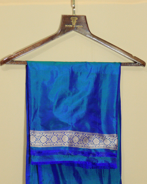 Peacock Blue Banarasi Uppada Saree with Golden Zari Motifs