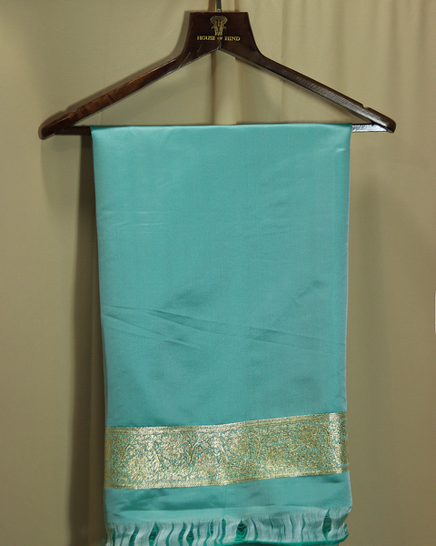 Green Banarasi Semi-Silk Saree with Butti and Contrast Border