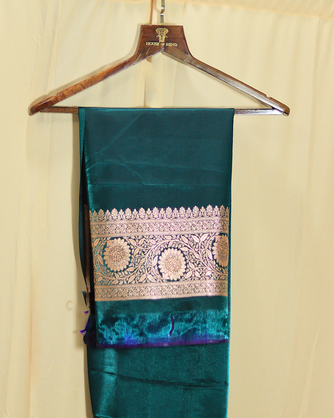 Green Banarasi Semi-Silk Saree with Banarasi Jaal