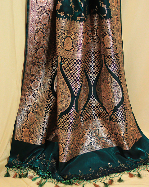 Green Banarasi Semi-Silk Saree with Banarasi Jaal