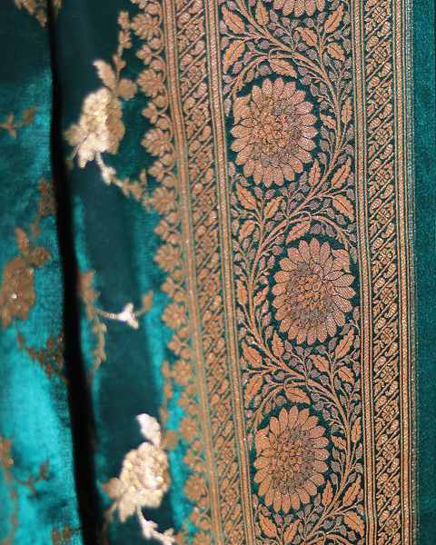 Green Banarasi Semi-Silk Saree with Banarasi Jaal