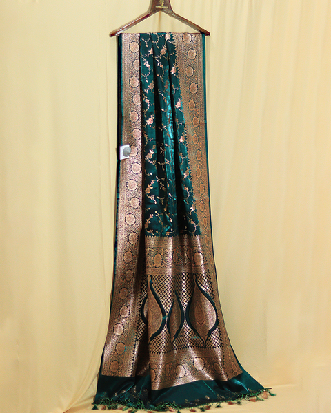 Green Banarasi Semi-Silk Saree with Banarasi Jaal