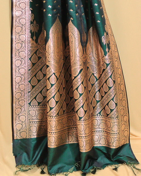 Bottle Green Banarasi Semi-Silk Saree with Butti Border