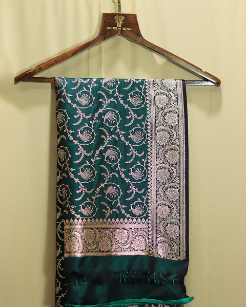 Bottle Green Banarasi Semi-Silk Saree with Butti Border