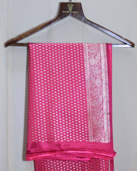 Baby Pink Banarasi Semi-Saree with Butti and Contrast Border