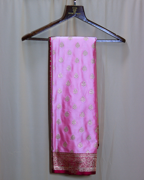 Baby Pink Banarasi Semi-Saree with Butti and Contrast Border