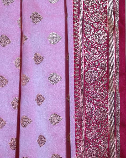 Baby Pink Banarasi Semi-Saree with Butti and Contrast Border