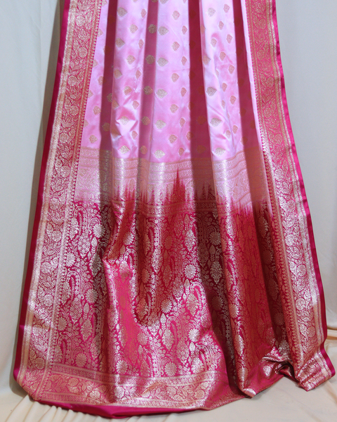 Baby Pink Banarasi Semi-Saree with Butti and Contrast Border