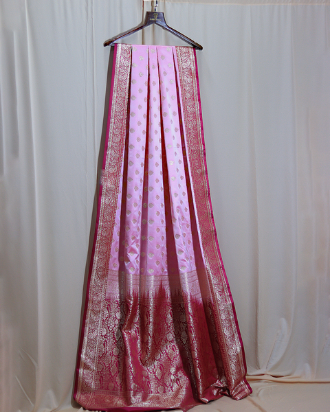 Baby Pink Banarasi Semi-Saree with Butti and Contrast Border