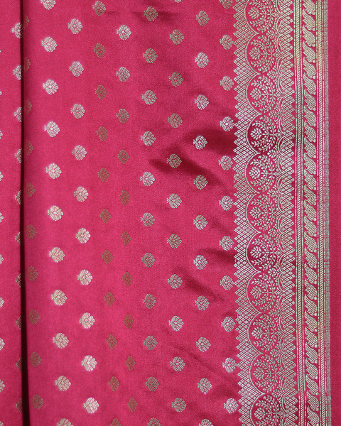 Deep Pink Banarasi Semi-Silk Saree with Butti Border