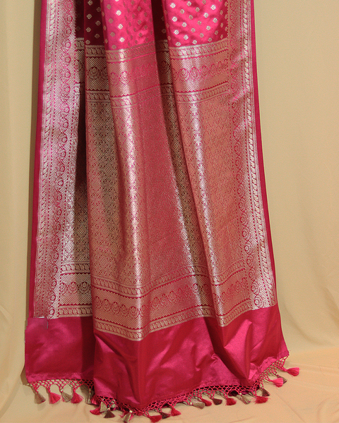 Deep Pink Banarasi Semi-Silk Saree with Butti Border