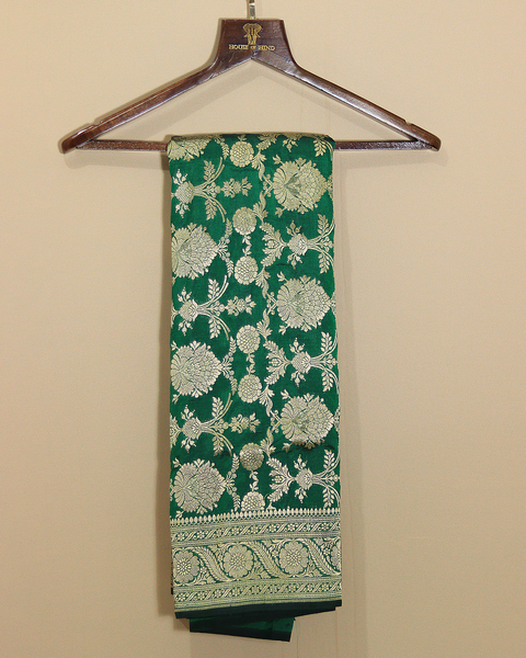 Bottle Green Banarasi Uppada Saree with Intricate Zari Motifs