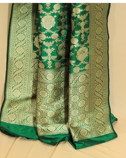 Bottle Green Banarasi Uppada Saree with Intricate Zari Motifs