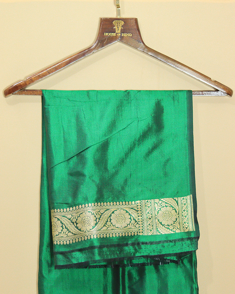 Bottle Green Banarasi Uppada Saree with Intricate Zari Motifs