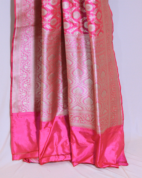 Pink Banarasi Uppada Saree with Lustrous Zari Accents