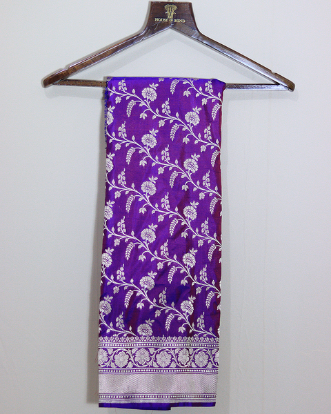 Royal Purple Banarasi Upada Pure Silk Saree with Golden Zari Motifs
