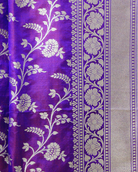 Royal Purple Banarasi Upada Pure Silk Saree with Golden Zari Motifs