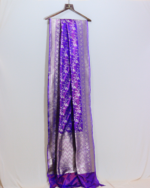 Royal Purple Banarasi Upada Pure Silk Saree with Golden Zari Motifs