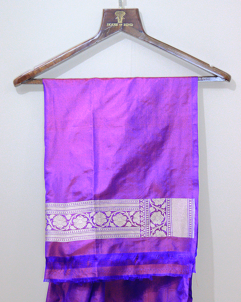 Royal Purple Banarasi Upada Pure Silk Saree with Golden Zari Motifs