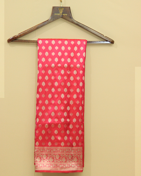 Rani Pink Banarasi Uppada Saree with Golden Zari Buttis