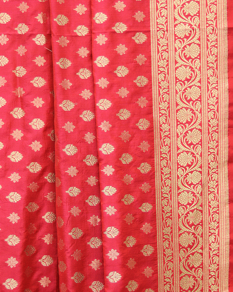 Rani Pink Banarasi Uppada Saree with Golden Zari Buttis