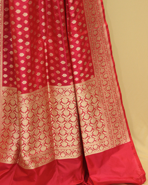 Rani Pink Banarasi Uppada Saree with Golden Zari Buttis