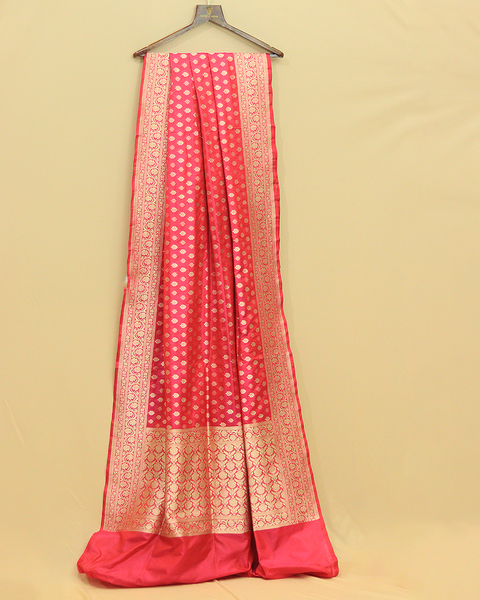 Rani Pink Banarasi Uppada Saree with Golden Zari Buttis