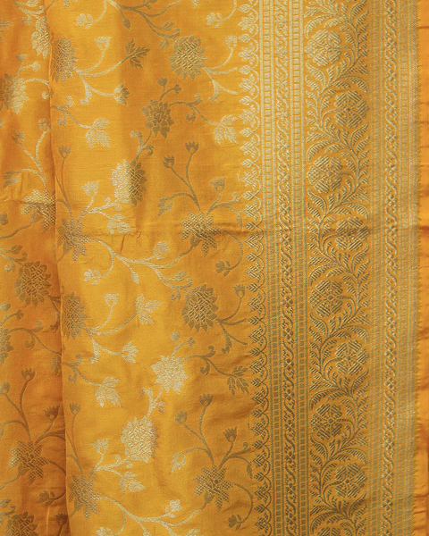 Golden Yellow Banarasi Uppada Saree with Intricate Zari Work