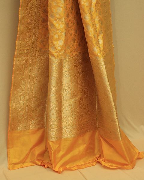 Golden Yellow Banarasi Uppada Saree with Intricate Zari Work