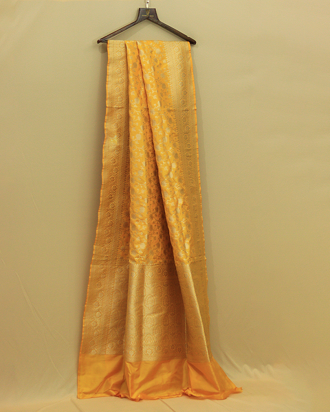 Golden Yellow Banarasi Uppada Saree with Intricate Zari Work