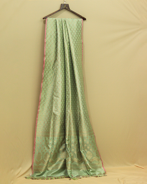 Pistachio Green Banarasi Uppada Saree with Delicate Zari Work