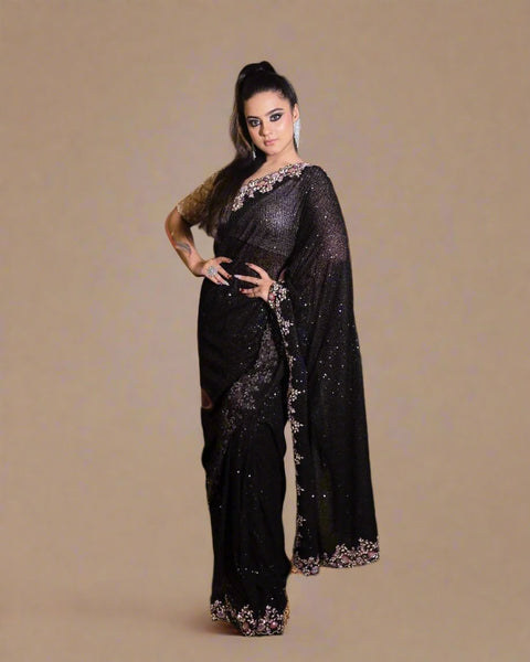 Black Saree Stone Work