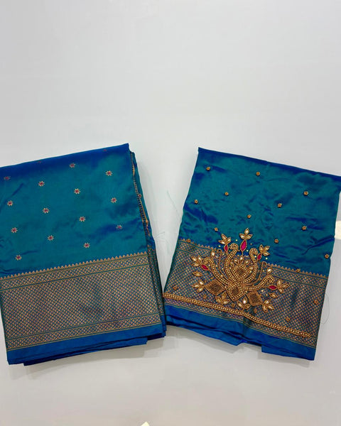 Blue Semi-Silk Paithani with Designer Embroidered Blouse Piece