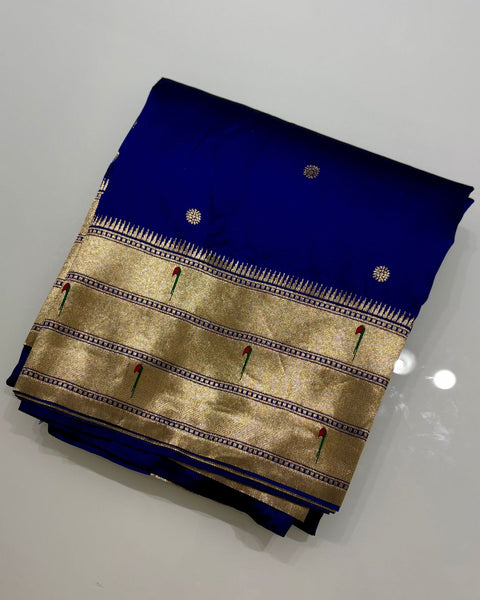 Blue Semi Silk Triple Muniya Paithani