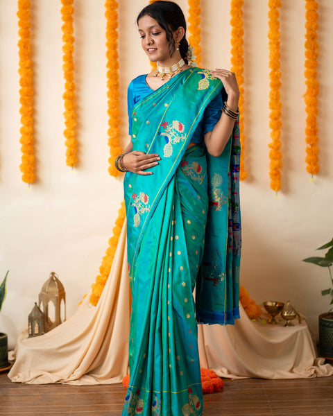 Blue Paithani Saree with Designer Border