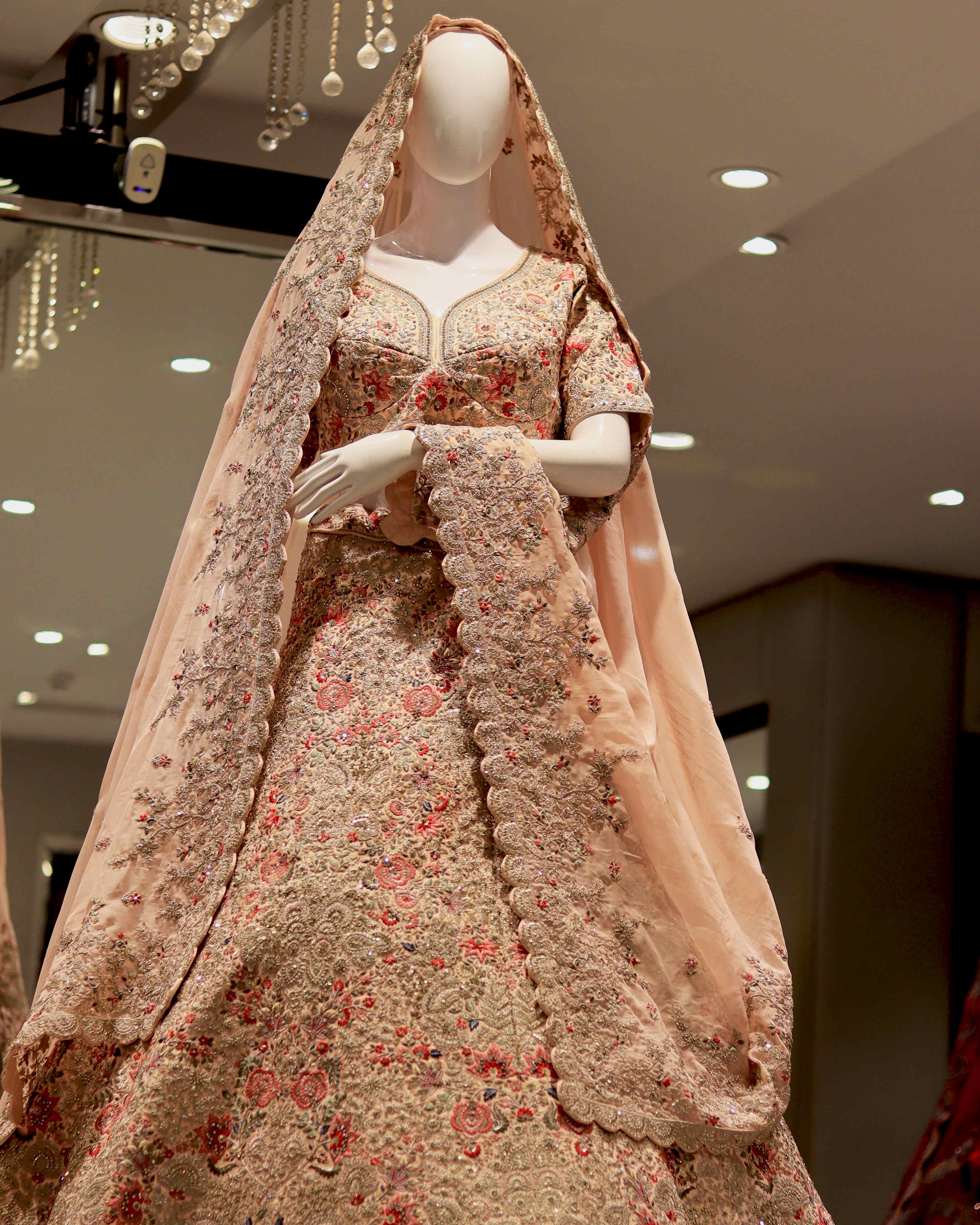 Blush Pink Embroidered Bridal Lehenga - House of Hind