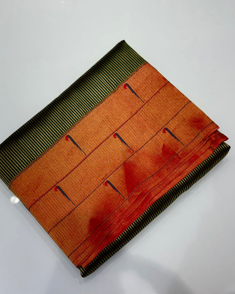 Bottle Green Triple Muniya Tissue Zari Stripes Paithani Saree