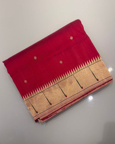 Carrot / Gajari Pure Silk Heirloom Paithani with Single Muniya Border