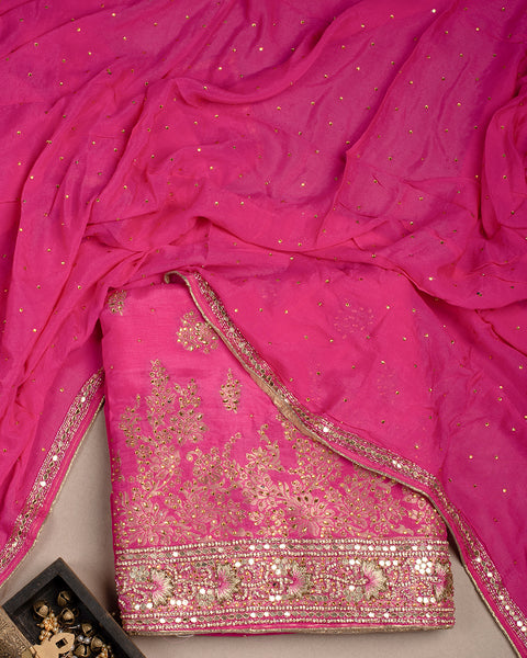 Pink Semi Stitched Suit