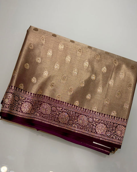 Copper Banarasi Semi Silk Saree with Contrast Border and Embroidered Blouse