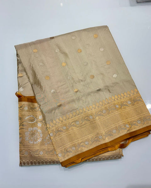 Cream Pure Silk Heirloom Paithani with Resham Work