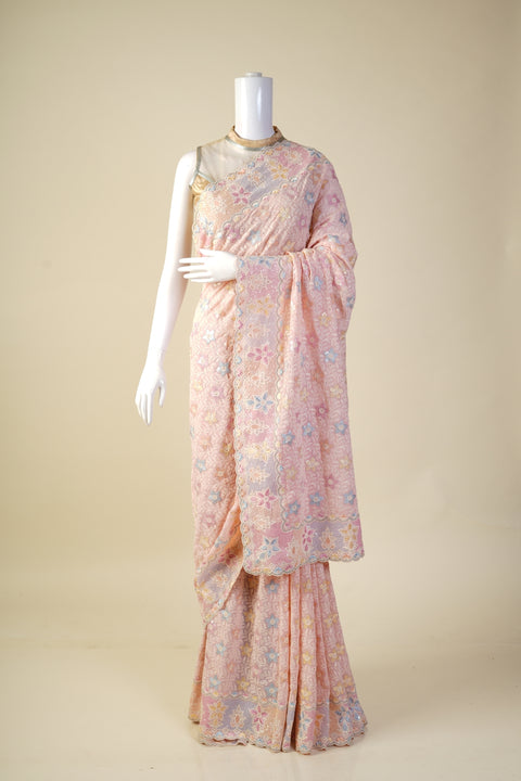 Blushing Peach Designer Georgette Saree